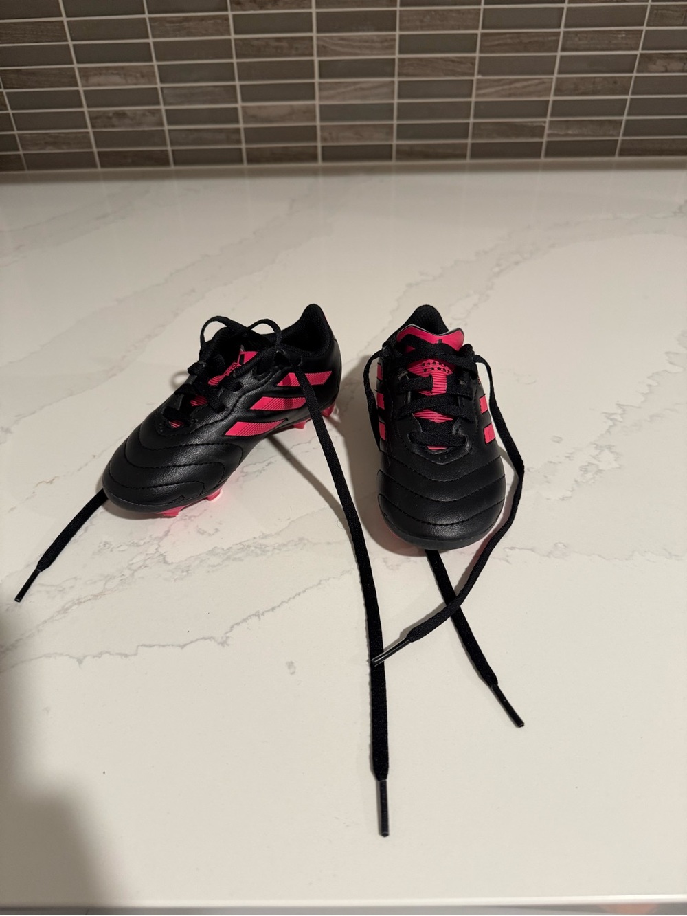 adidas Kids Black and Pink Soccer Sneakers
